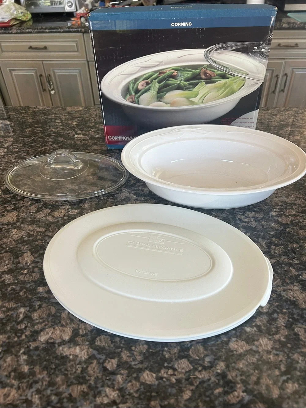 CORNING WARE CASUAL ELEGANCE IVAL LIDDED GLADS DISH & RUBBER LID 1.25 QT NWT